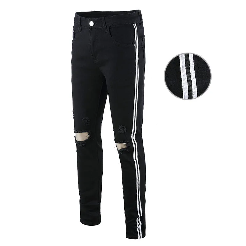 All-match Slim Pants High Street Trend Men's Knee Hole Trousers