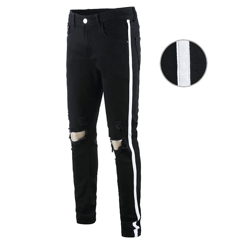 All-match Slim Pants High Street Trend Men's Knee Hole Trousers