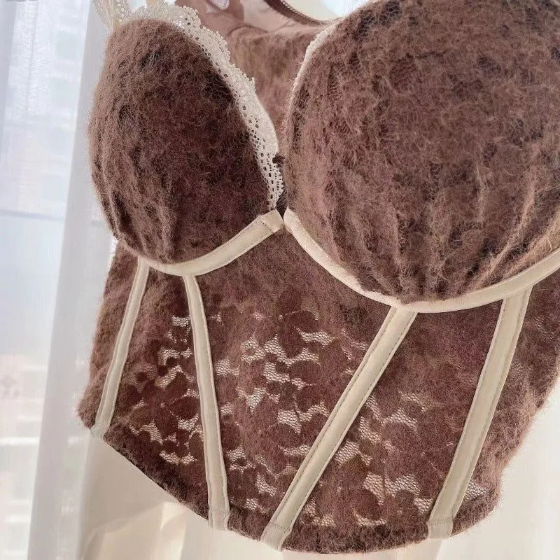 Brown Corset Top Lace Lingerie Set