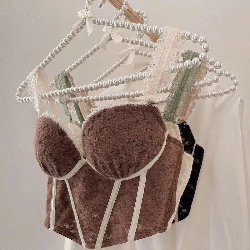 Brown Corset Top Lace Lingerie Set