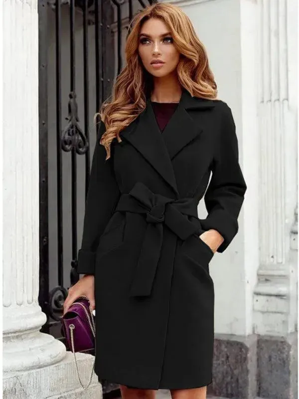 Casual Belted Women Wrap Coat