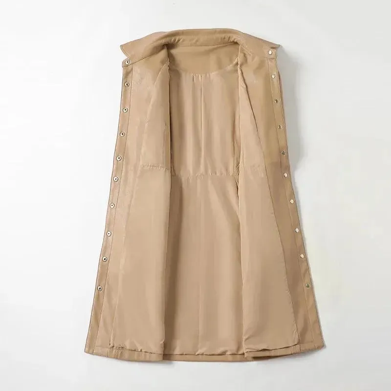 Casual Midi Leather Women Coat