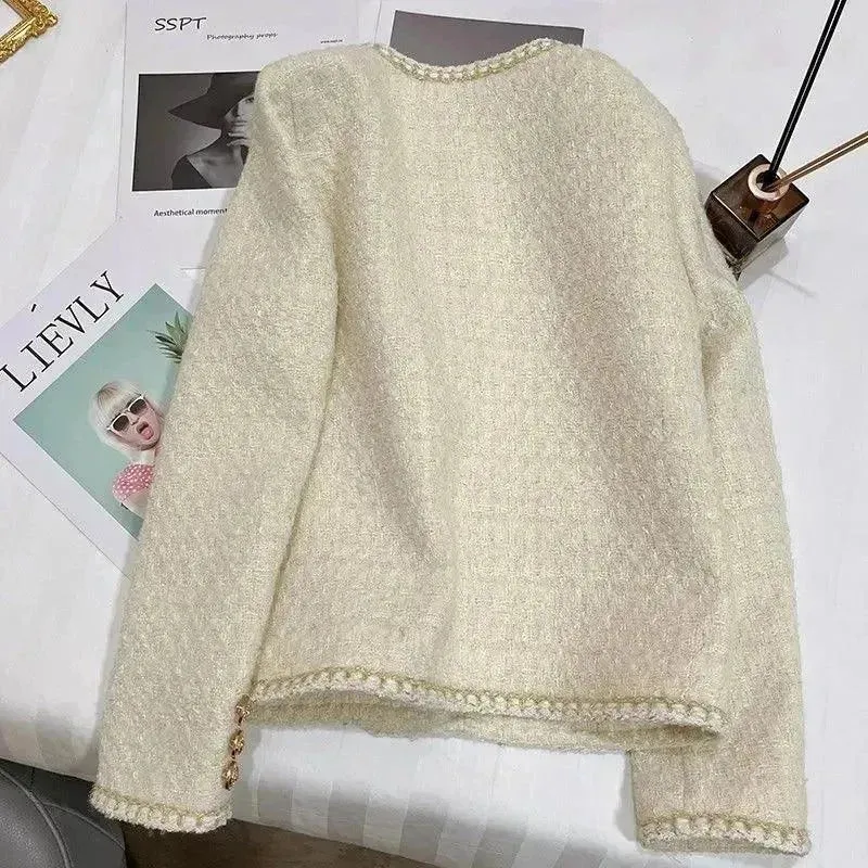 Casual Round Neck Women Tweed Jacket