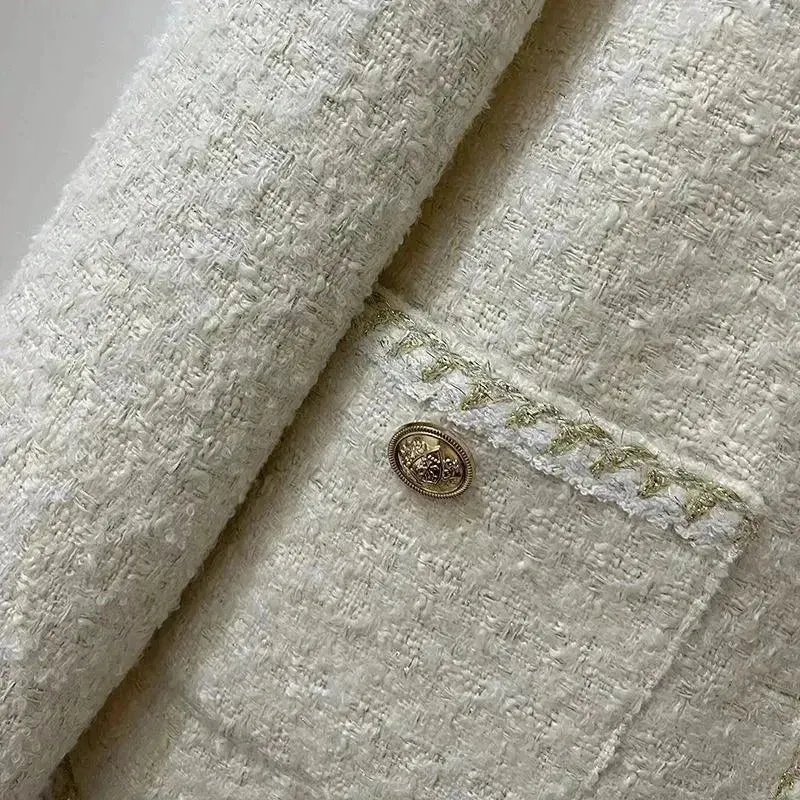 Casual Round Neck Women Tweed Jacket