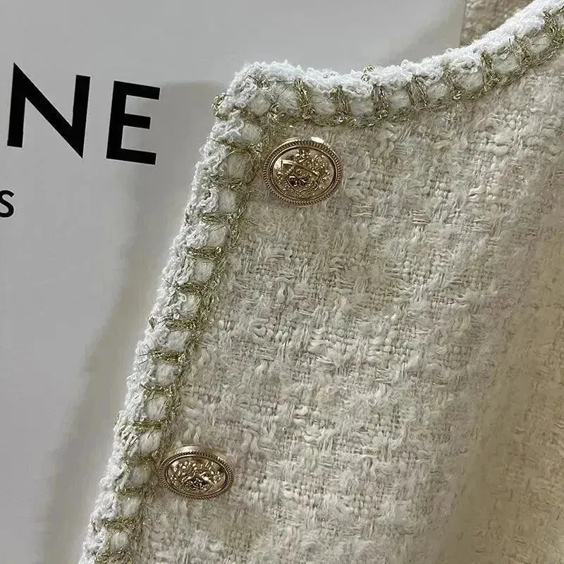Casual Round Neck Women Tweed Jacket