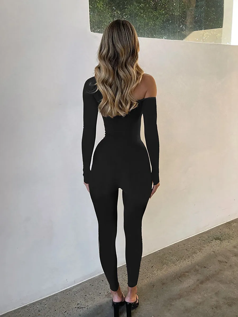 Cutout One Shoulder Full Bodystocking