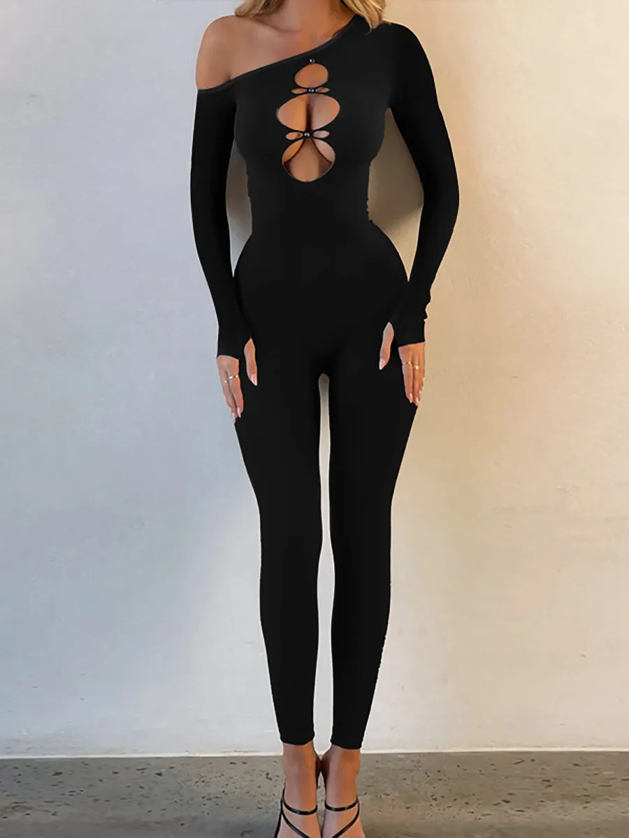Cutout One Shoulder Full Bodystocking