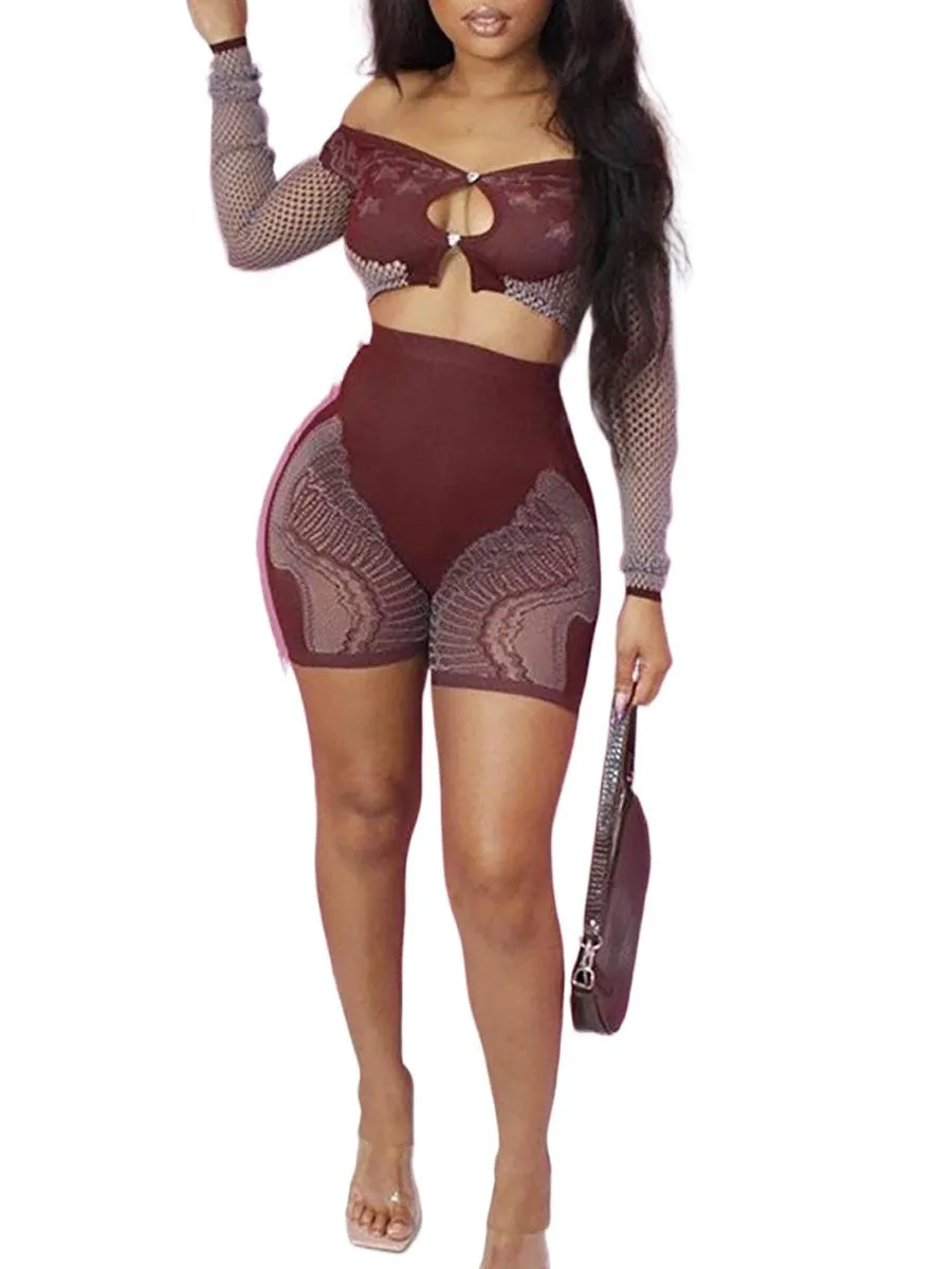 Fishnet Rhinestone Top and Shorts