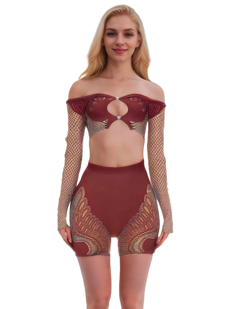 Fishnet Rhinestone Top and Shorts