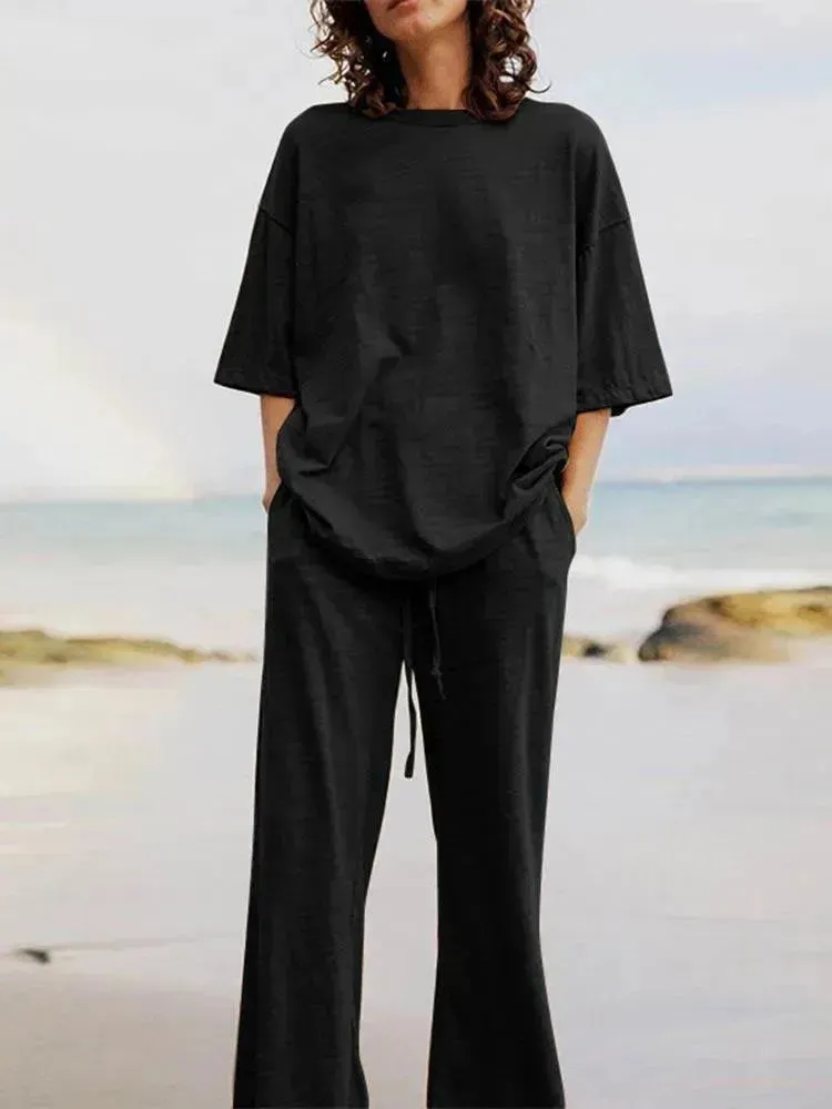 Light Blue Linen Women's Pants Set