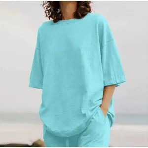 Light Blue Linen Women's Pants Set