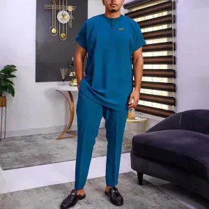 Men Relaxed Teal Casual Two-Piece Set