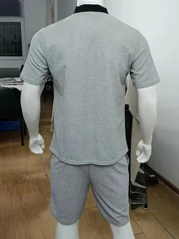 Men Relaxed Zipper Casual Shorts Set