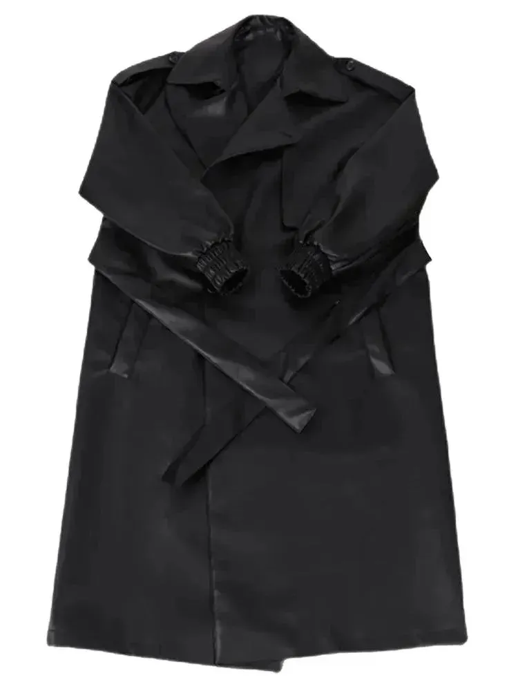 Men's Casual Belted Leather Overcoat