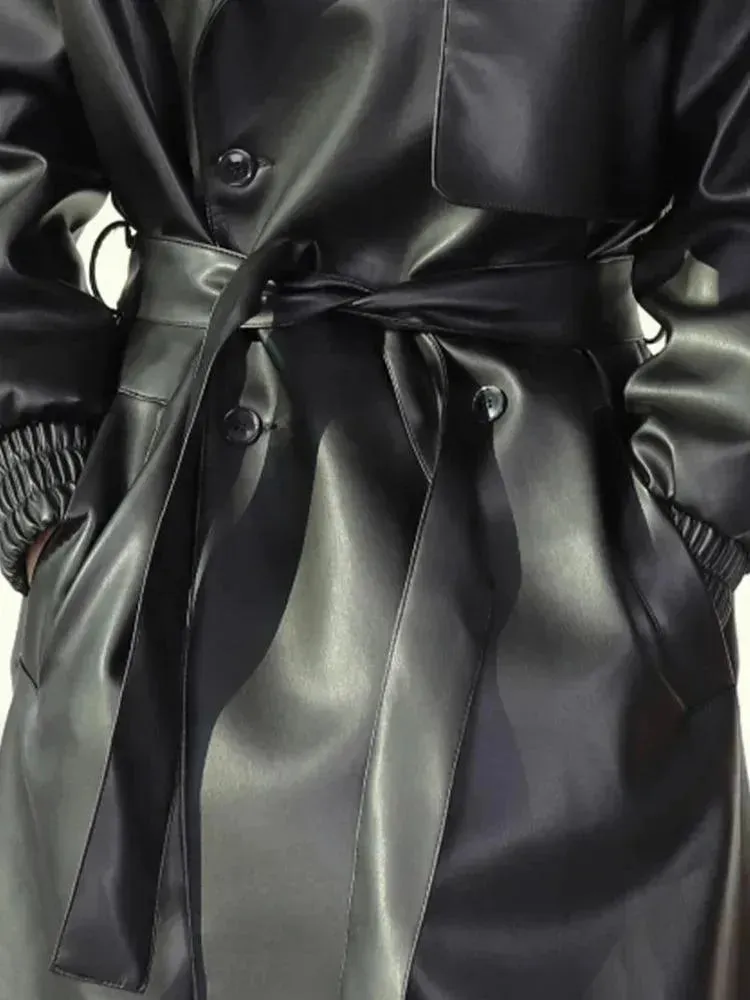 Men's Casual Belted Leather Overcoat