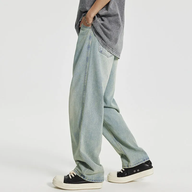 Men's Retro Washed Distressed Light-colored Jeans