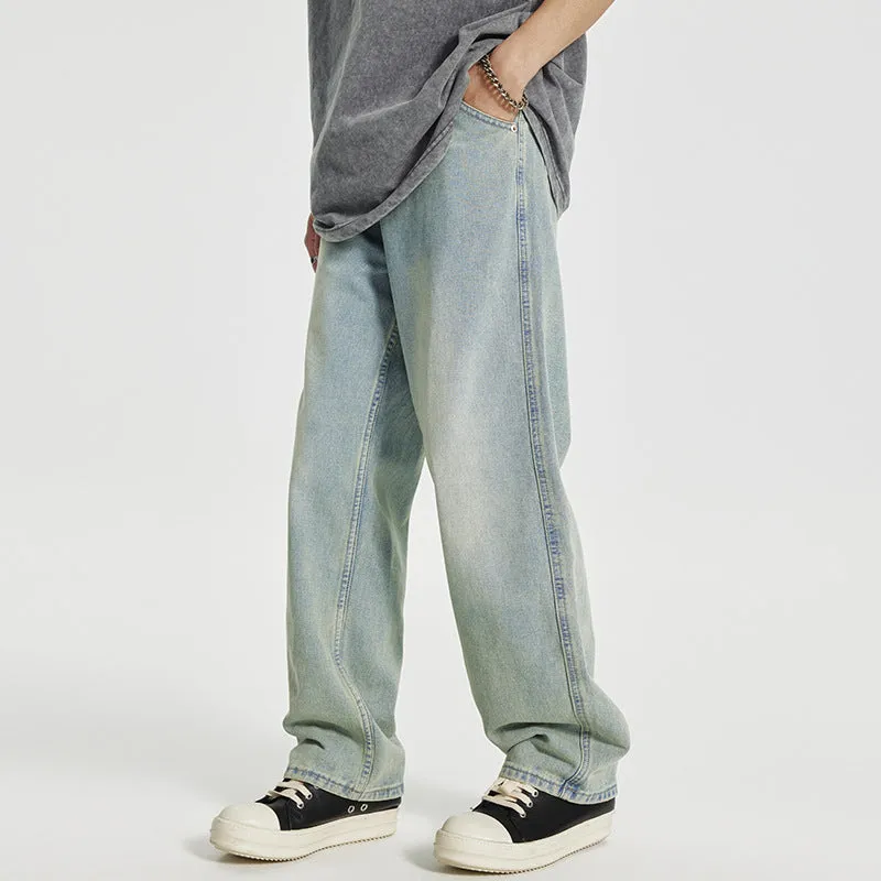Men's Retro Washed Distressed Light-colored Jeans