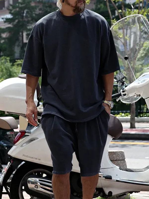 Relaxed Casual Solid Shorts Two-Piece Set