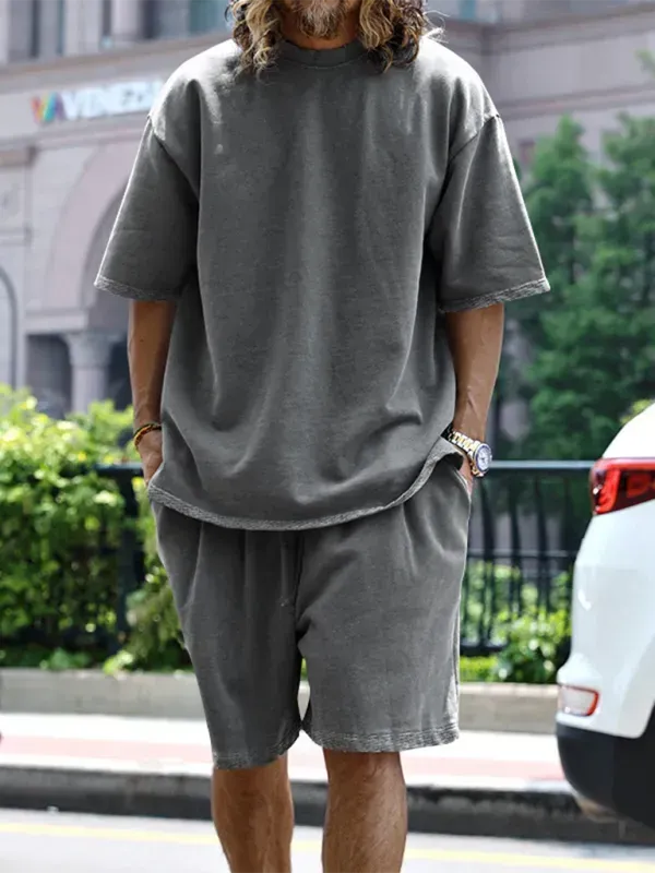 Relaxed Casual Solid Shorts Two-Piece Set