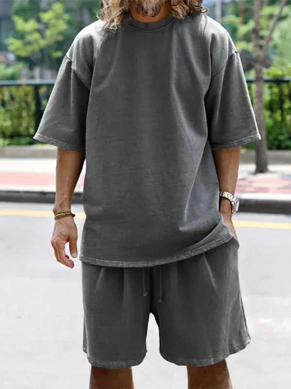 Relaxed Casual Solid Shorts Two-Piece Set