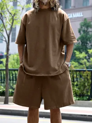 Relaxed Casual Solid Shorts Two-Piece Set