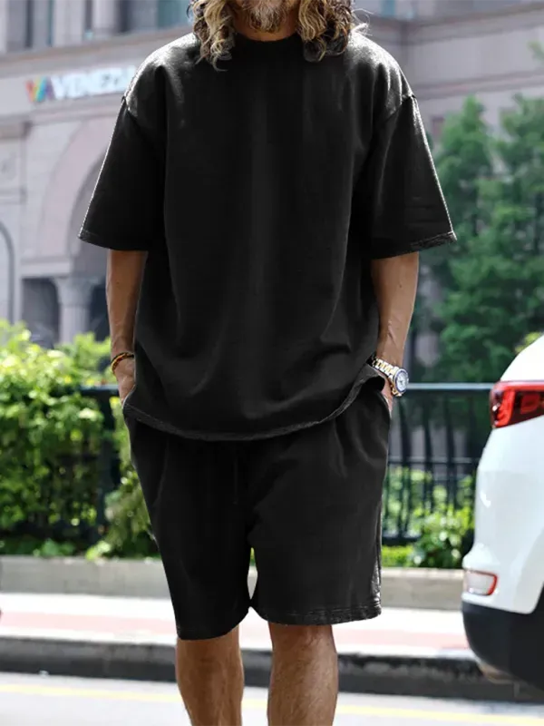 Relaxed Casual Solid Shorts Two-Piece Set