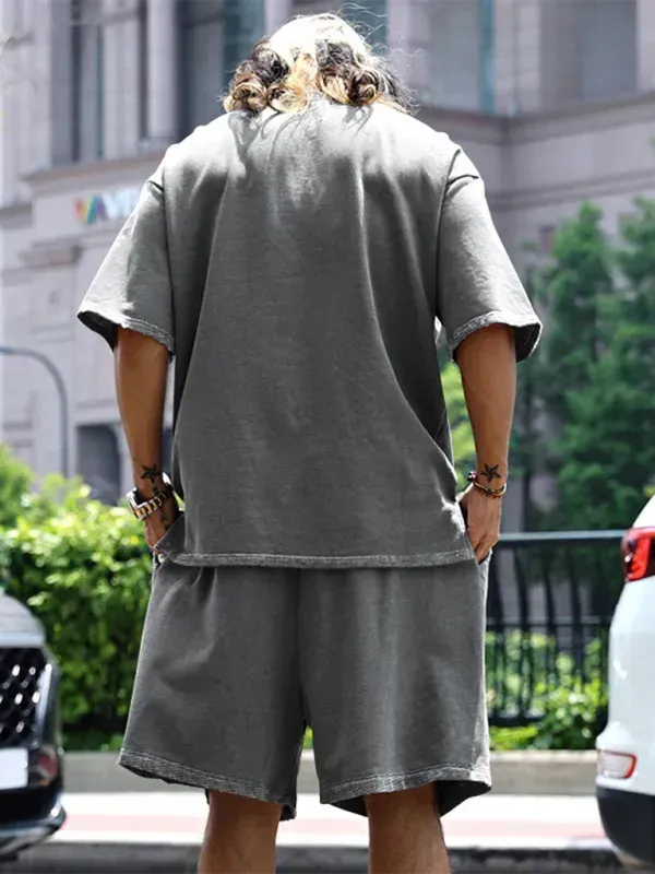 Relaxed Casual Solid Shorts Two-Piece Set