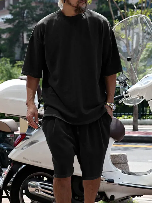 Relaxed Casual Solid Shorts Two-Piece Set