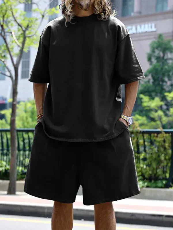 Relaxed Casual Solid Shorts Two-Piece Set