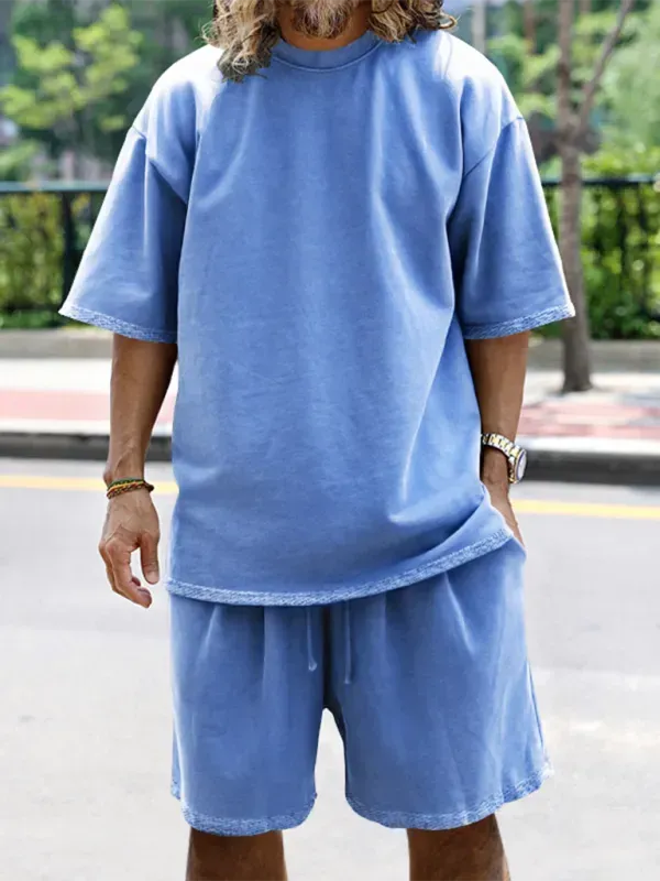 Relaxed Casual Solid Shorts Two-Piece Set