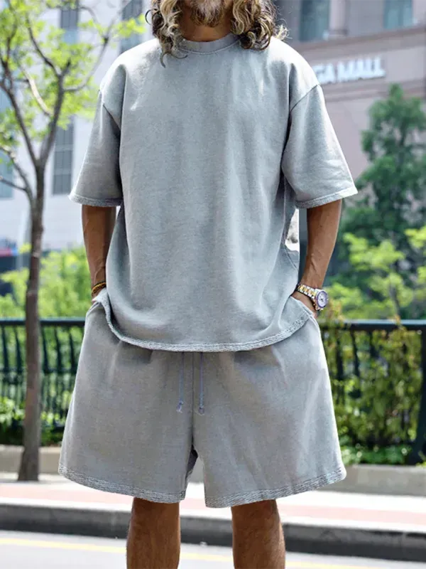 Relaxed Casual Solid Shorts Two-Piece Set