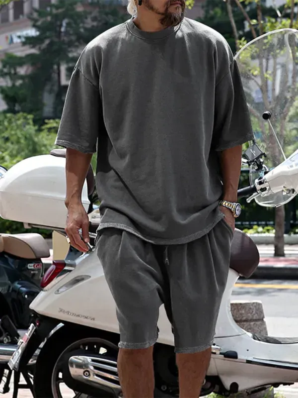 Relaxed Casual Solid Shorts Two-Piece Set