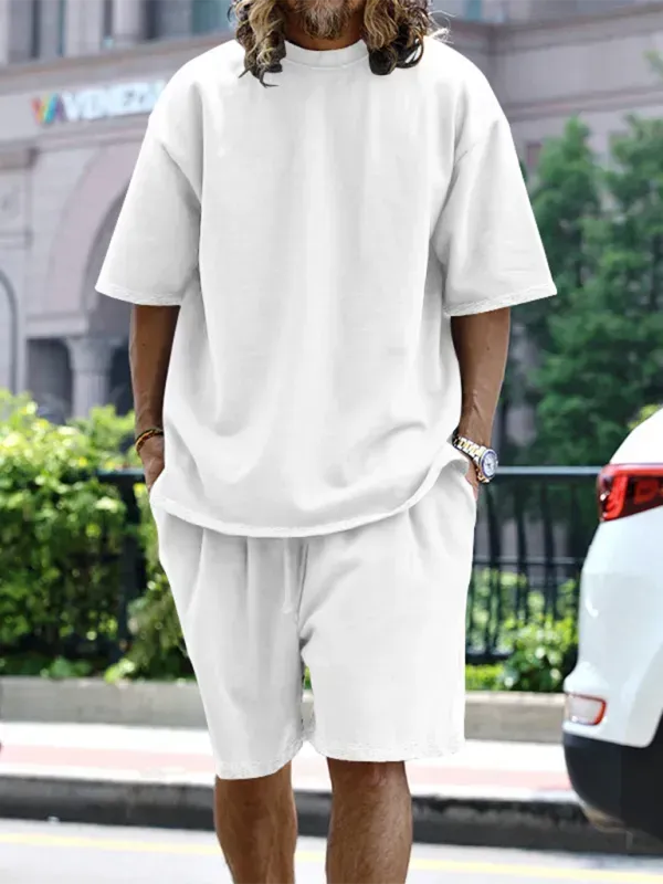 Relaxed Casual Solid Shorts Two-Piece Set