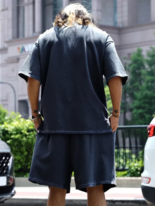 Relaxed Casual Solid Shorts Two-Piece Set