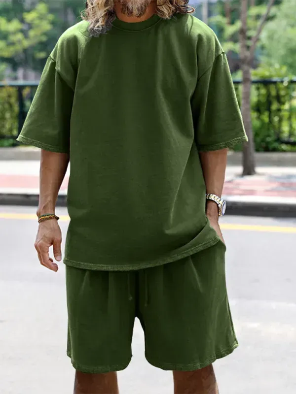 Relaxed Casual Solid Shorts Two-Piece Set