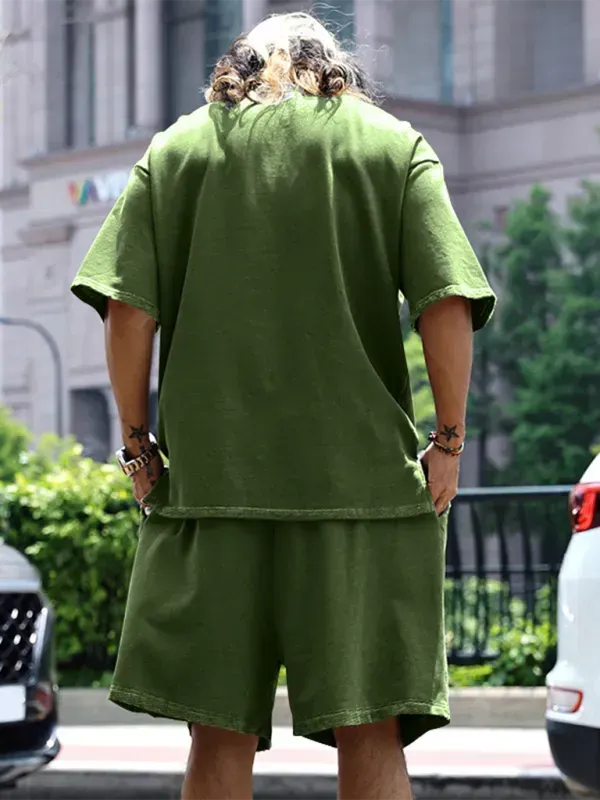 Relaxed Casual Solid Shorts Two-Piece Set