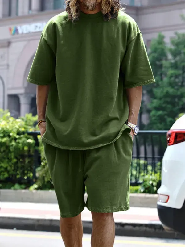 Relaxed Casual Solid Shorts Two-Piece Set