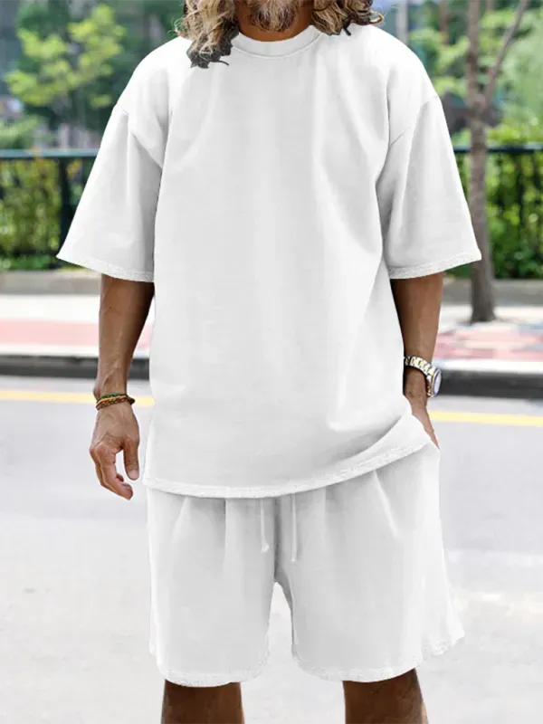 Relaxed Casual Solid Shorts Two-Piece Set