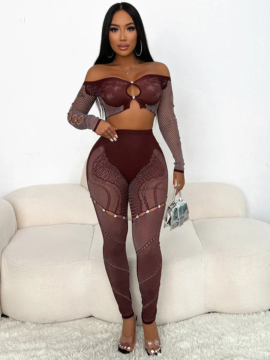 Rhinestone Crop Top and Tights Set