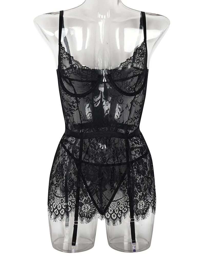 See Through Lace Night Dress with G-String