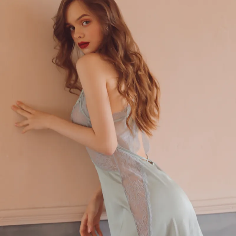 Sexy Silk Light Blue Nightdress