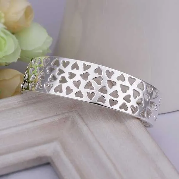 silver plated Full Small Hearts men bracelet jewerly accessories SMTB2 1 ELY