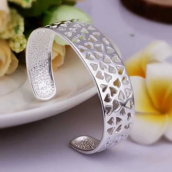 silver plated Full Small Hearts men bracelet jewerly accessories SMTB2 1 ELY