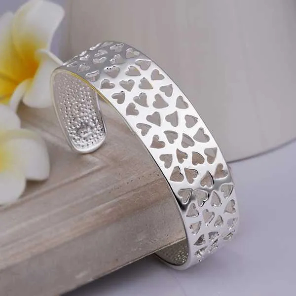 silver plated Full Small Hearts men bracelet jewerly accessories SMTB2 1 ELY