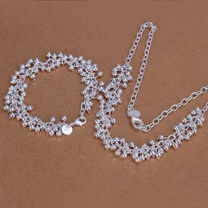 silver plated grape jewelry sets necklace bracelet bangle earring ring SMTS153 ELY