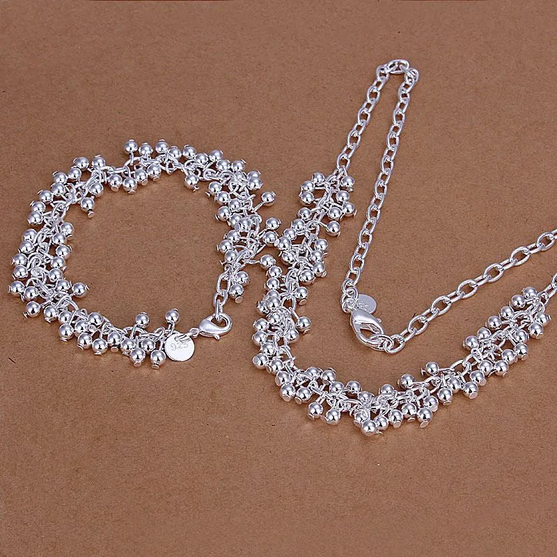 silver plated grape jewelry sets necklace bracelet bangle earring ring SMTS153 ELY