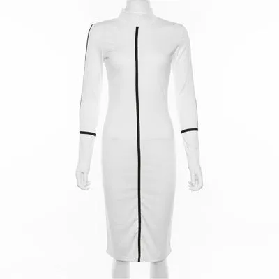 Simenual Casual Bodycon Women Long Dress Fashion Full Sleeve Striped Patchwork  Dresses Fashion Turtleneck Ladies Skinny Dresses