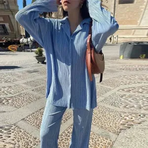 Women Pleated Two-Piece Pants Set