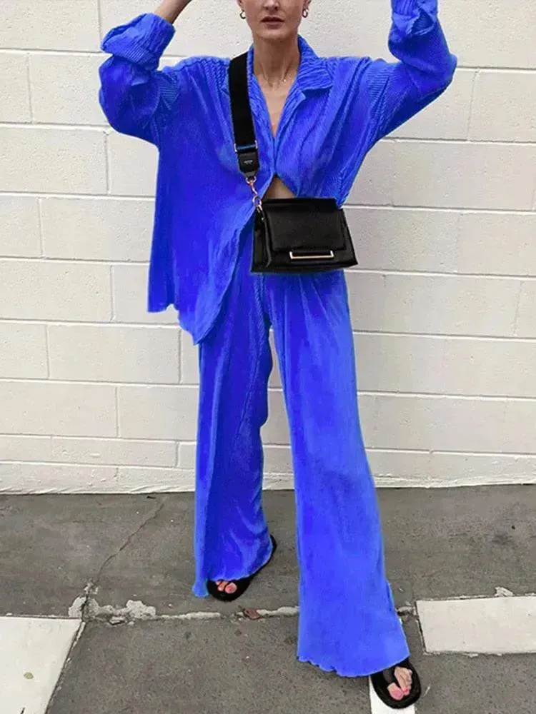 Women Pleated Two-Piece Pants Set