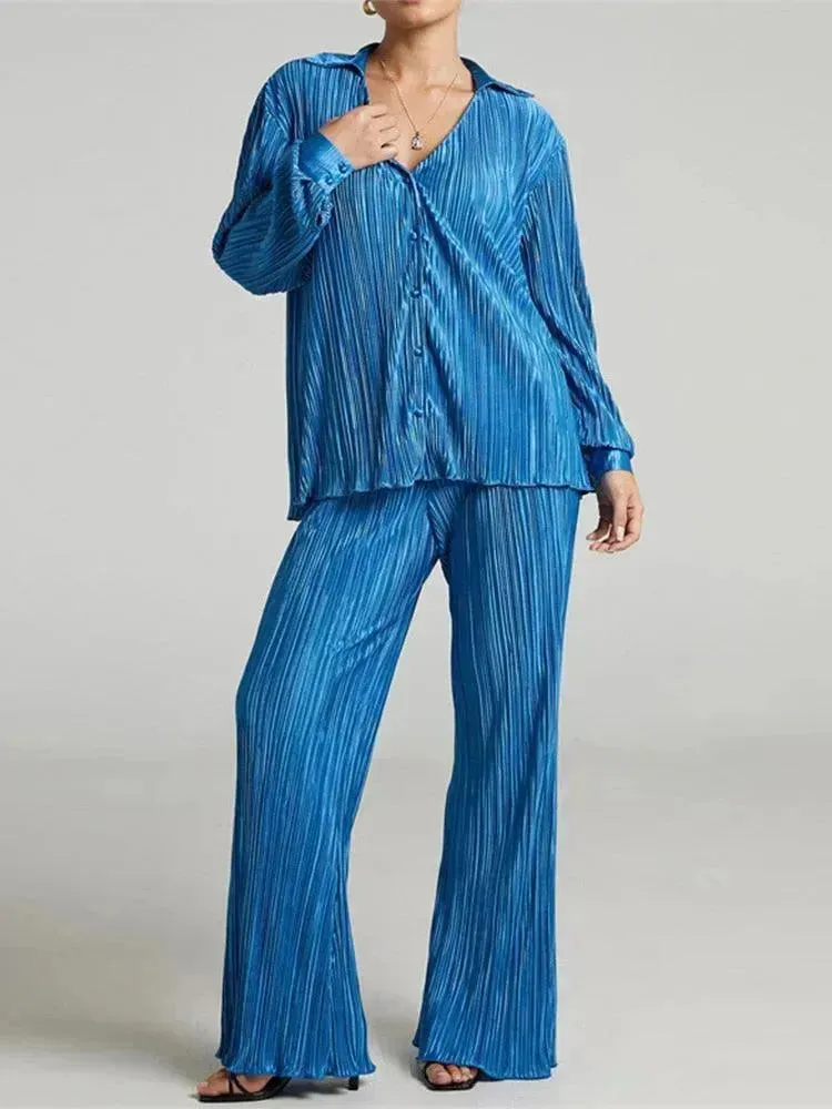 Women Pleated Two-Piece Pants Set